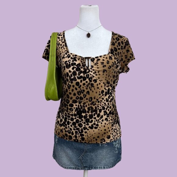 leopard print vintage 90s blouse top quirky animal print mcbling downtown it gir - Picture 1 of 7
